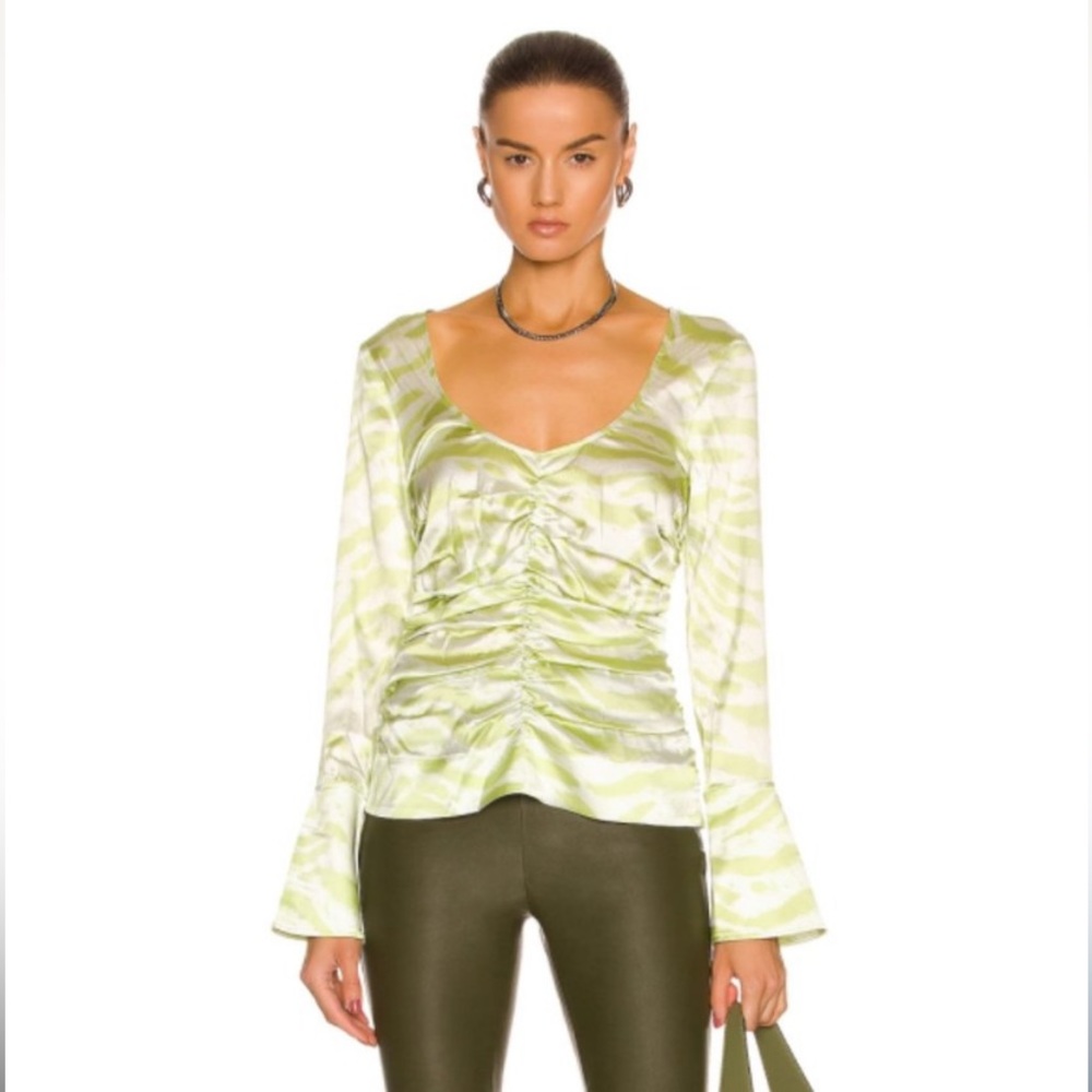 NWT GANNI Zebra Ruched Organic Silk Top